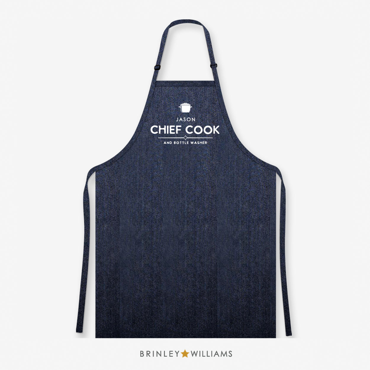 Personalised Chief Cook & Bottle Washer Denim Apron - Indigo Zoom