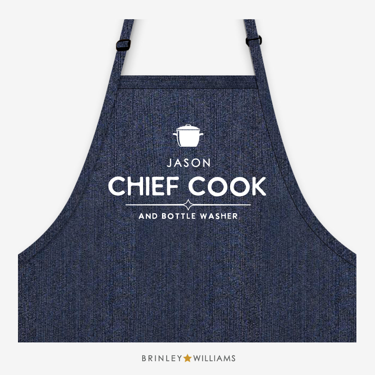 Personalised Chief Cook & Bottle Washer Denim Apron - Indigo