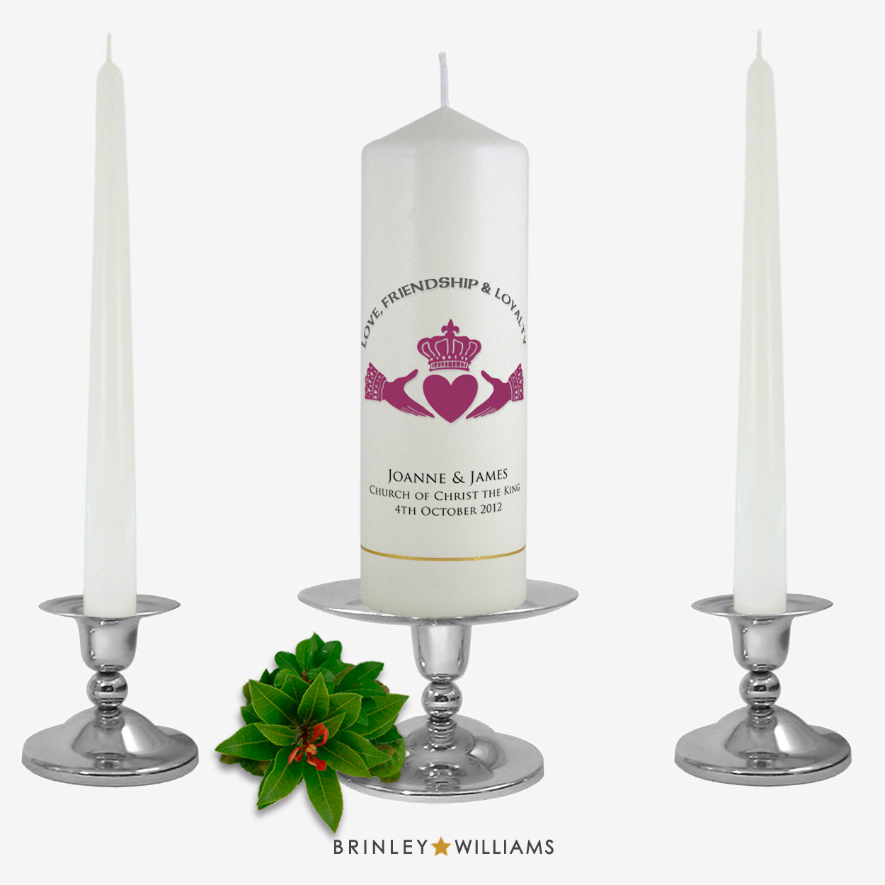 Claddagh Personalised Unity Candle - Burgundy
