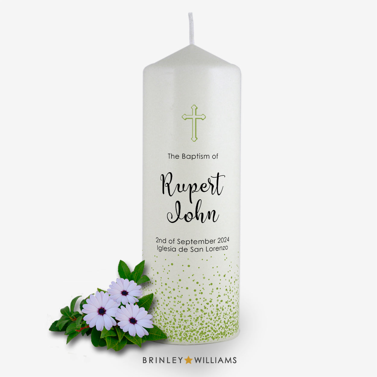 Confetti Personalised Baptism Candle - Emerald