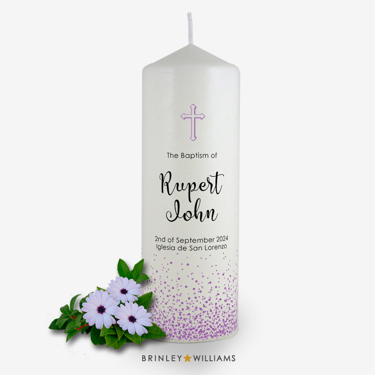 Confetti Personalised Baptism Candle - Lavender