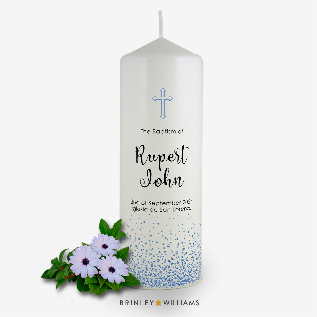 Confetti Personalised Baptism Candle - Sky Blue