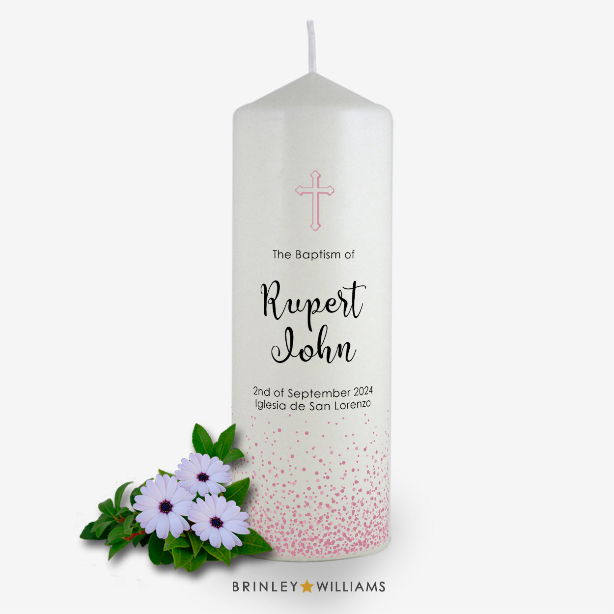 Confetti Personalised Baptism Candle - Soft Pink