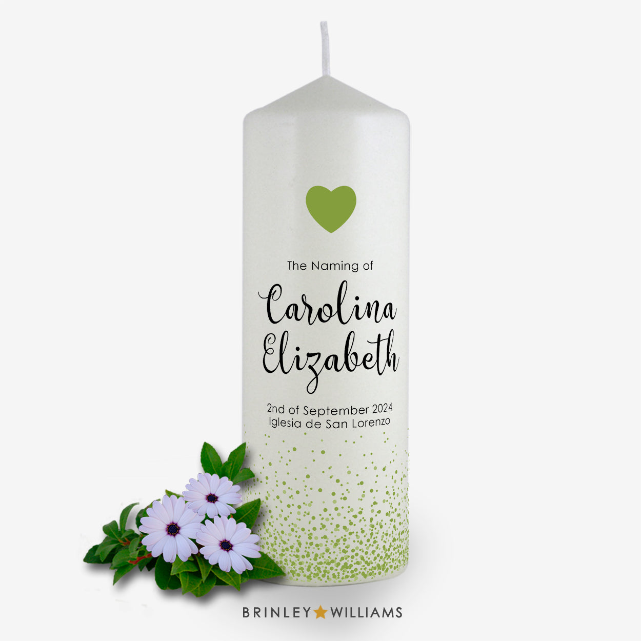 Confetti Personalised Naming Day Candle - Emerald