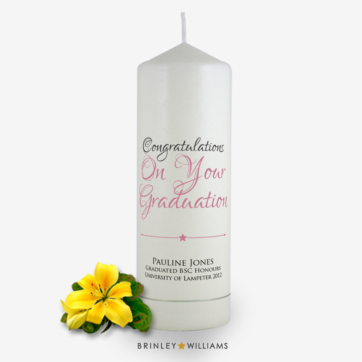 Congratulations On Your Graduation Personalised  Candle - Soft Pink