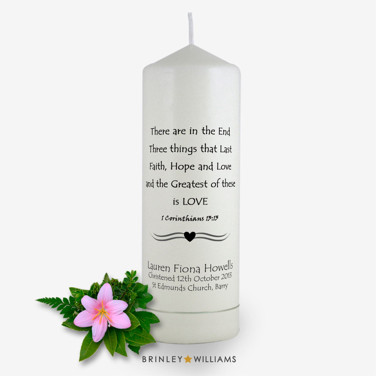 1 Corinthians Personalised Christening Candle - Charcoal