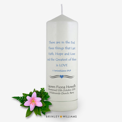 1 Corinthians Personalised Christening Candle - Sky Blue
