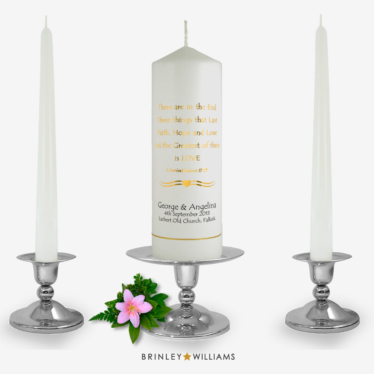 1 Corinthians Personalised Unity Candle - Gold Foil