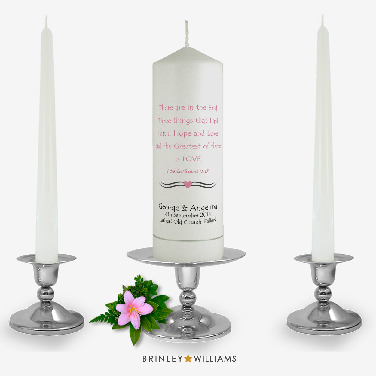 1 Corinthians Personalised Unity Candle - Soft Pink