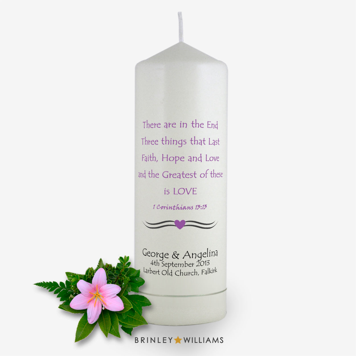 1 Corinthians Personalised Wedding Candle - Lavender