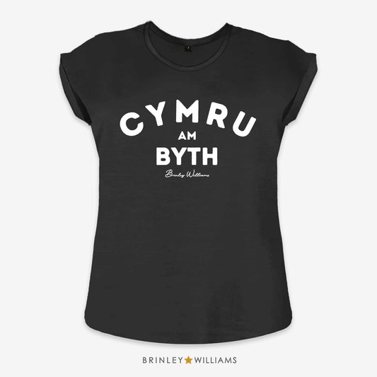 Cymru am Byth Rolled Sleeve T-shirt - Black