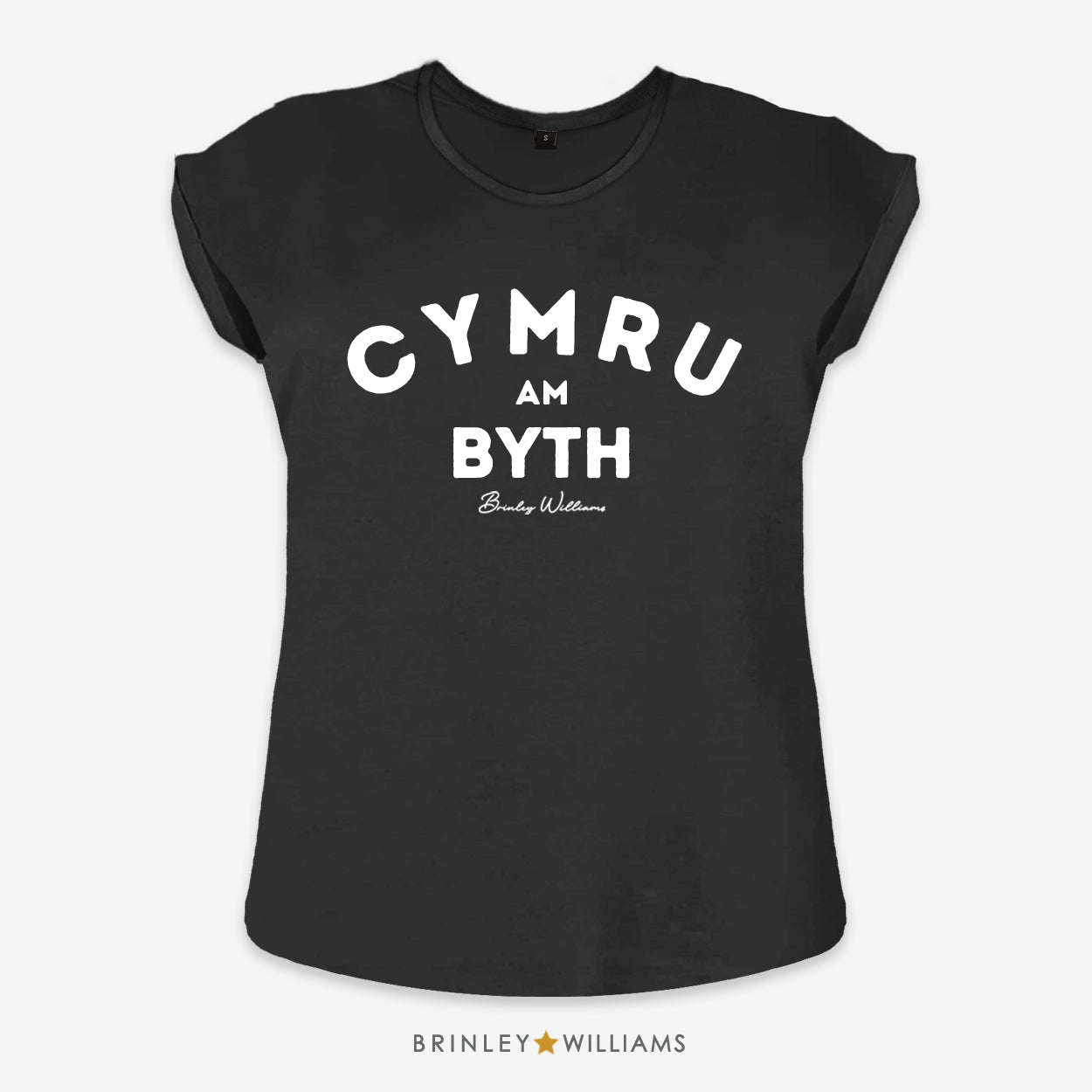 Cymru am Byth Rolled Sleeve T-shirt - Black