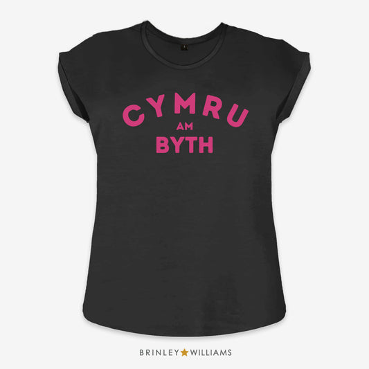 Cymru am Byth Rolled Sleeve T-shirt - Black