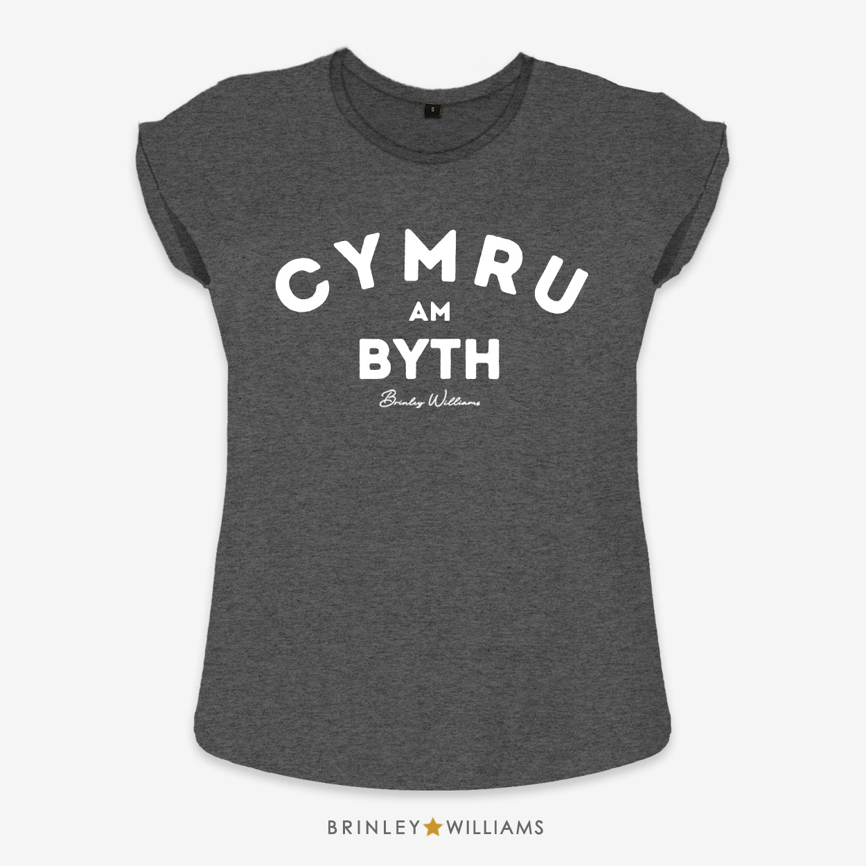 Cymru am Byth Rolled Sleeve T-shirt - Charcoal