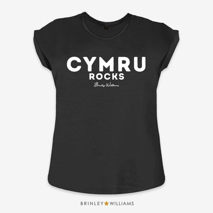 Cymru Rocks Rolled Sleeve T-shirt - Black