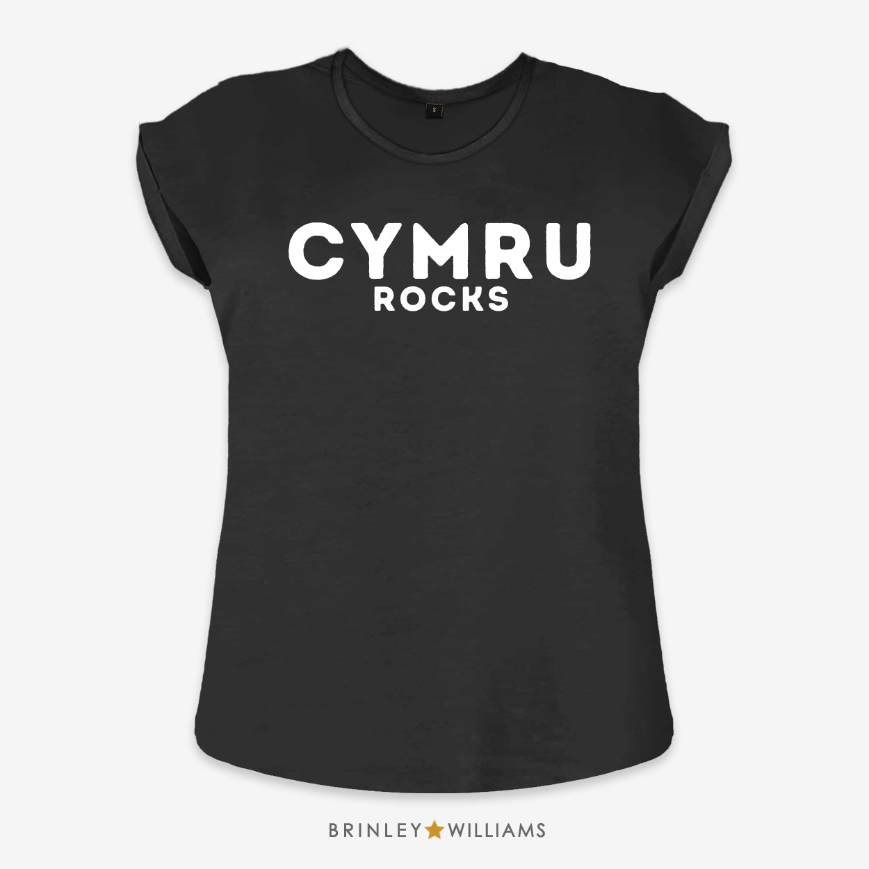 Cymru Rocks Rolled Sleeve T-shirt - Black