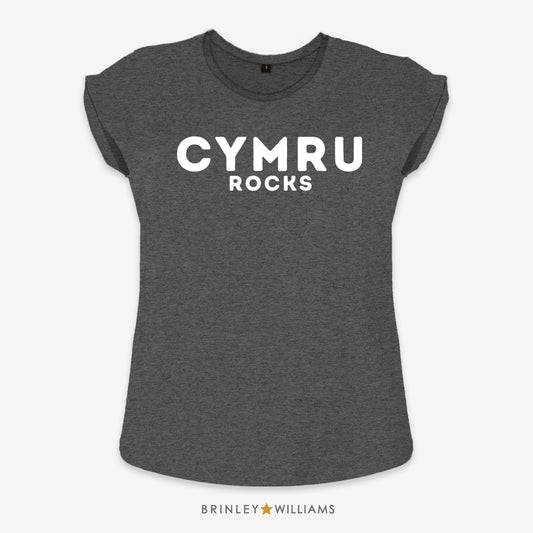 Cymru Rocks Rolled Sleeve T-shirt - Charcoal Grey