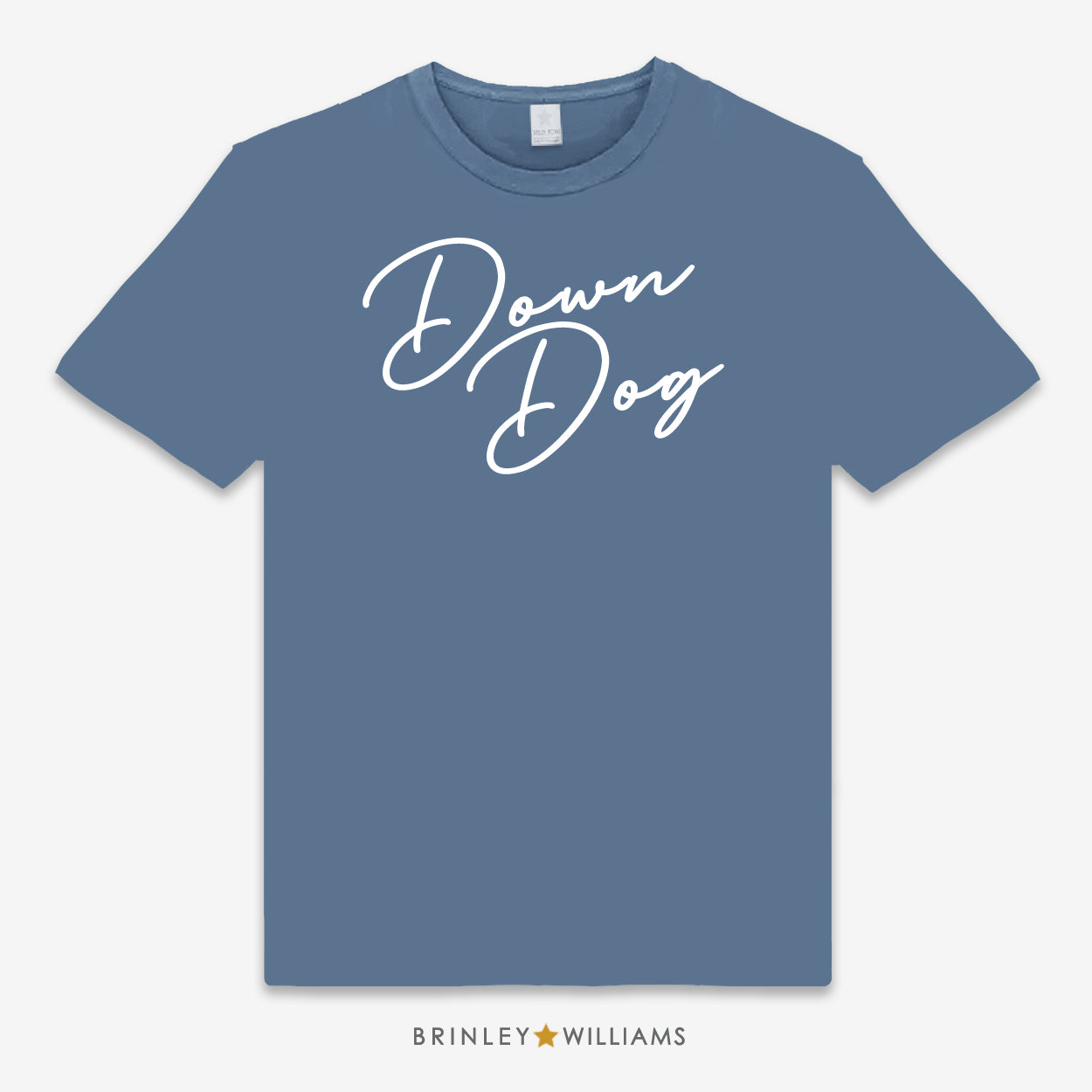 Blue unisex t-shirt with 'Down Dog' text on the front