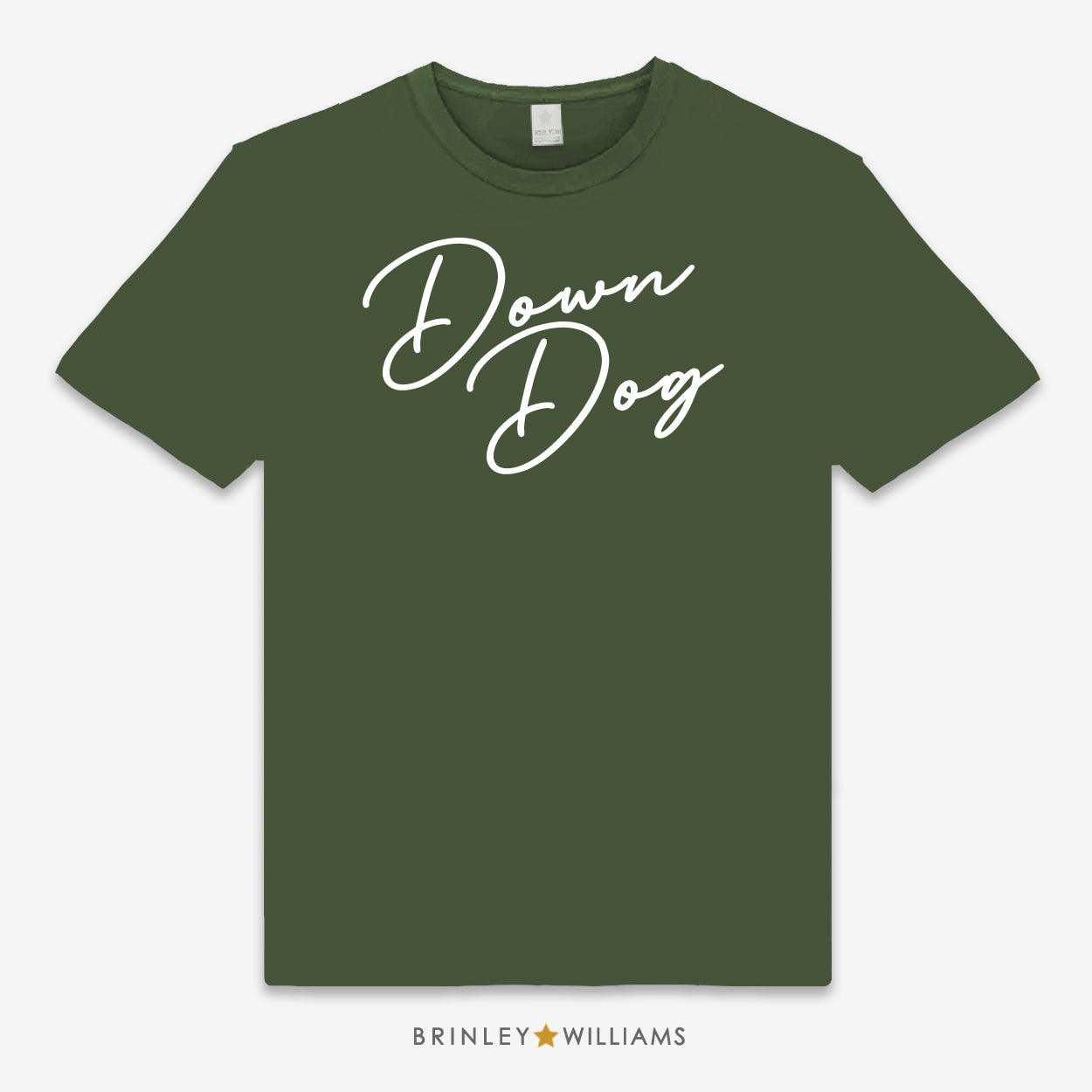 Green unisex t-shirt with 'Down Dog' text on the front