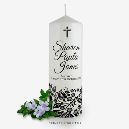 Floral Band Personalised Baptism Candle - Charcoal