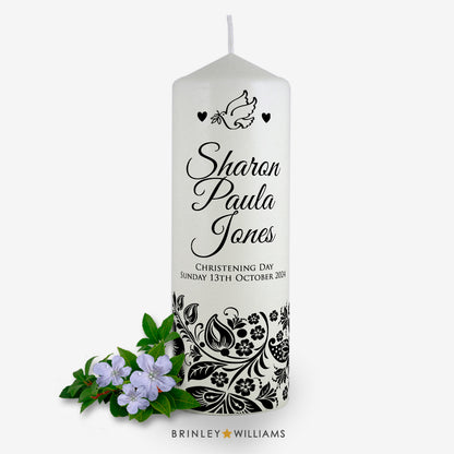 Floral Band Personalised Christening Candle - Charcoal