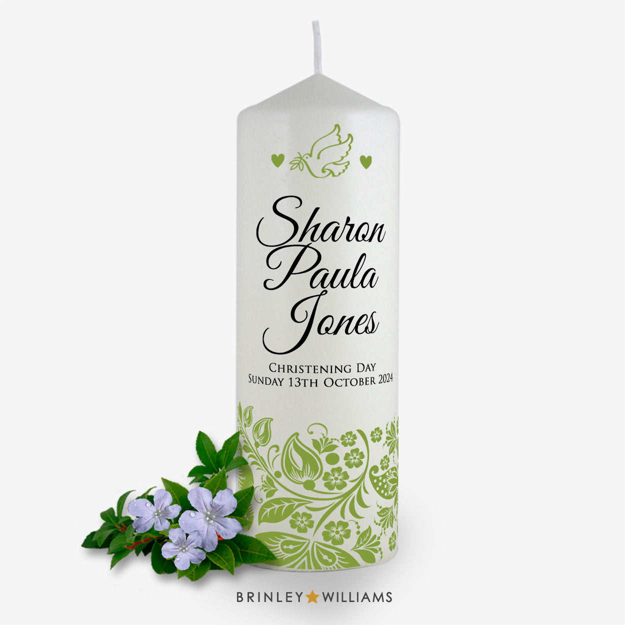 Floral Band Personalised Christening Candle - Emerald