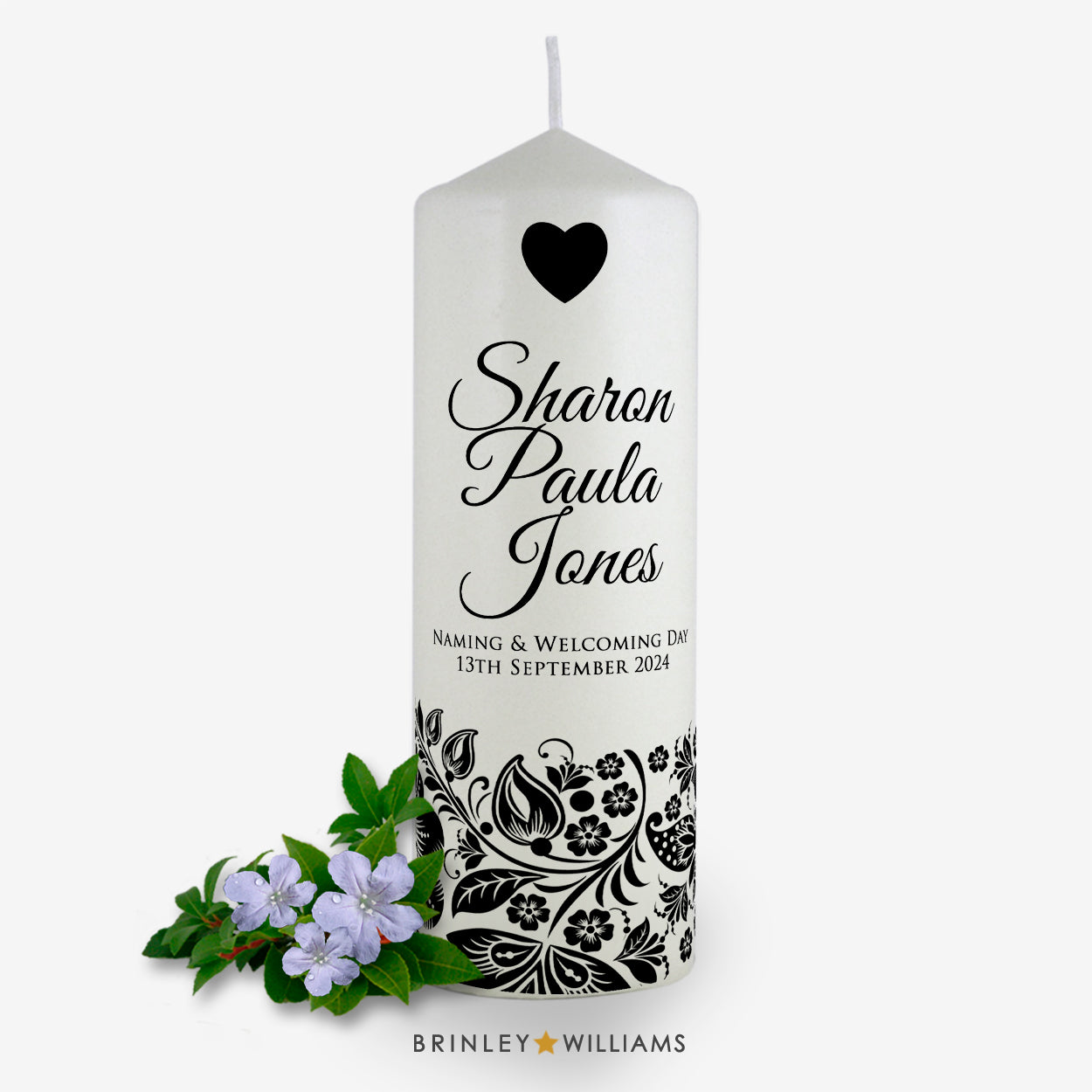 Floral Band Personalised Naming Day Candle - Charcoal