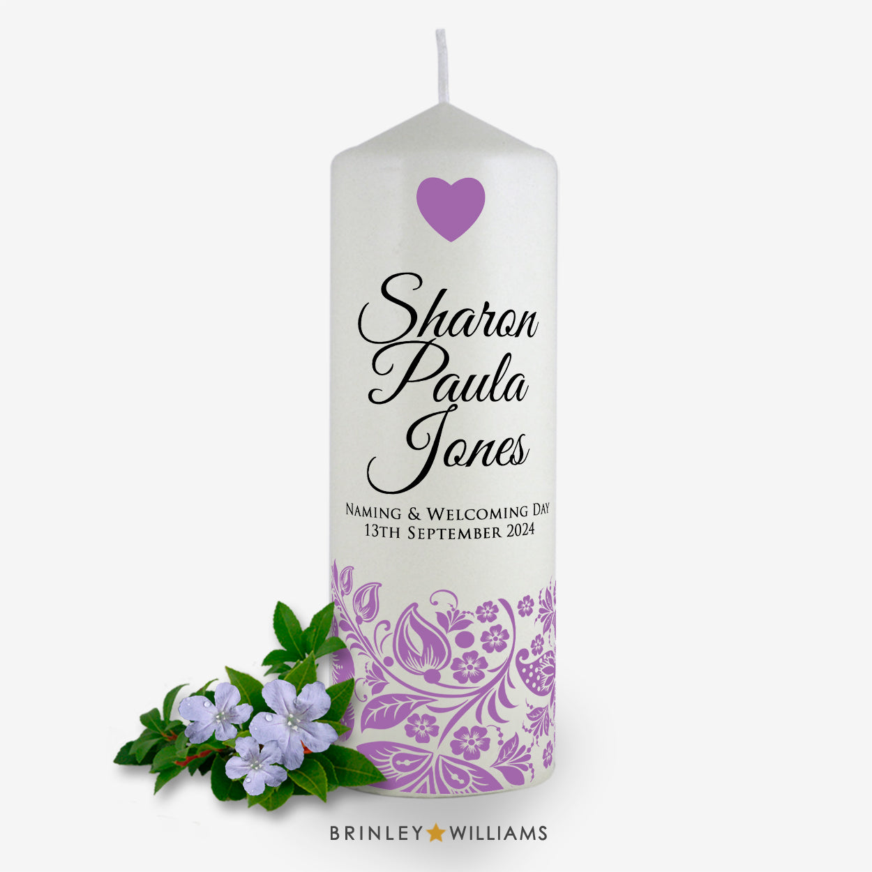 Floral Band Personalised Naming Day Candle - Lavender
