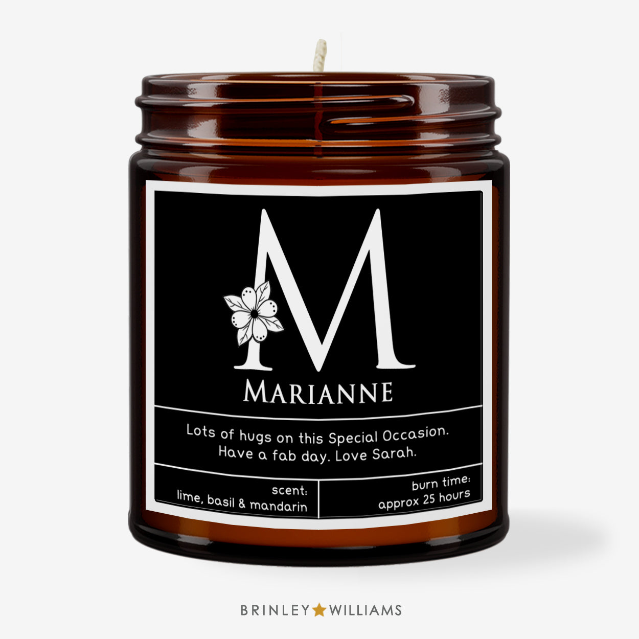 Floral Monogram Personalised Scented Candle - Black