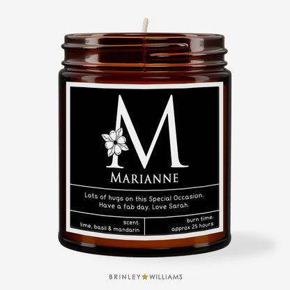 Floral Monogram Personalised Scented Candle - Black
