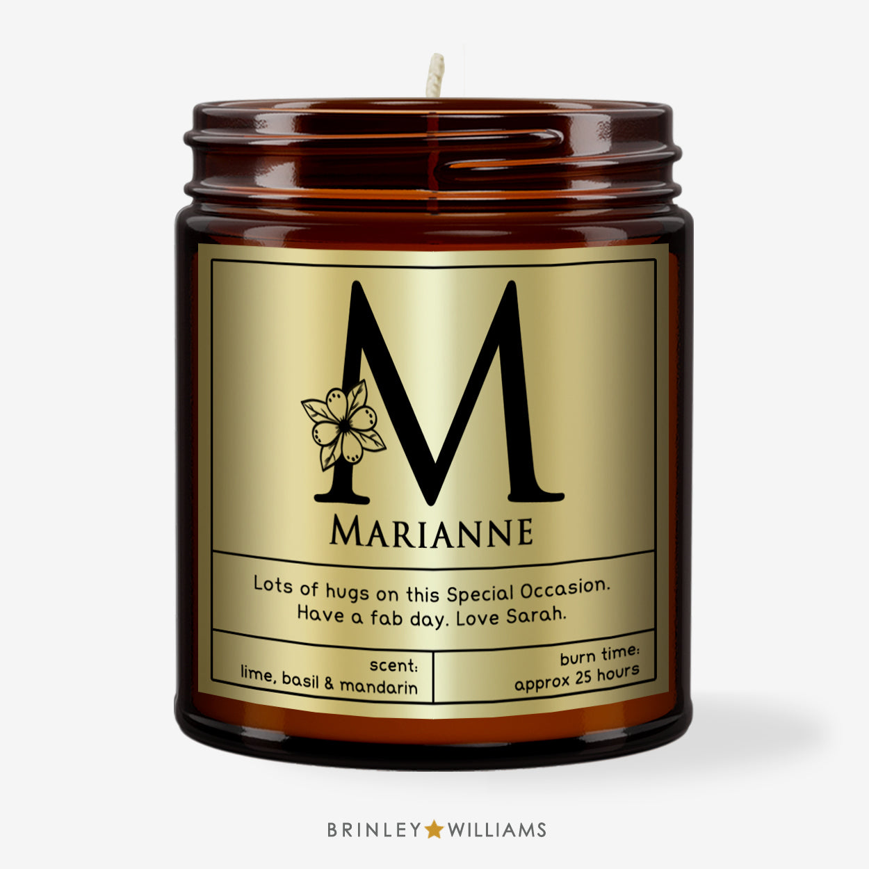 Floral Monogram Personalised Scented Candle - Gold Foil