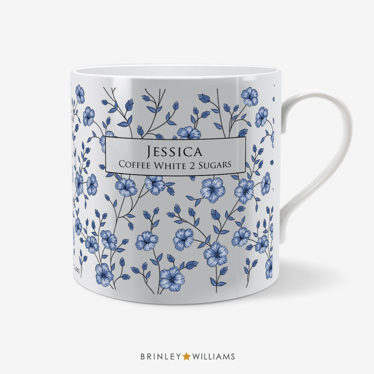 Floral Pattern Mug - Personalised - Blue