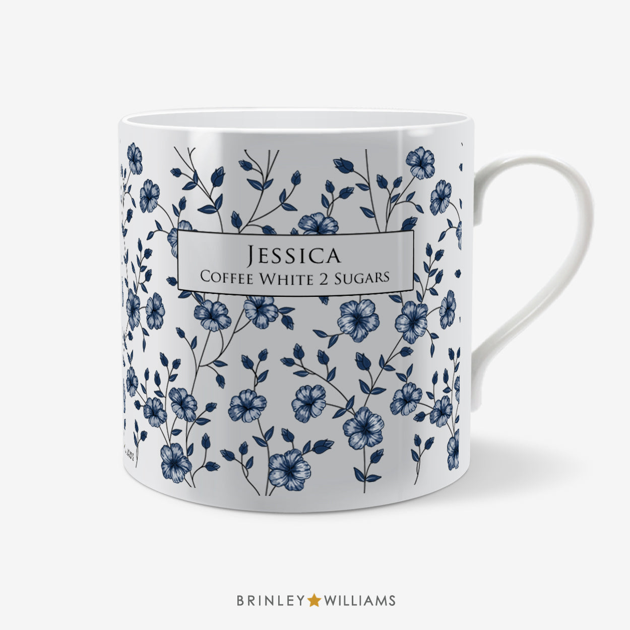 Floral Pattern Mug - Personalised - Navy