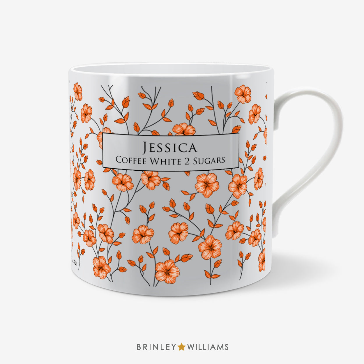 Floral Pattern Mug - Personalised - Orange