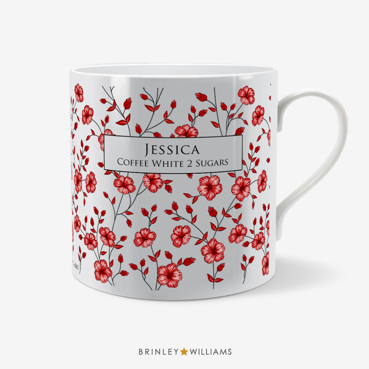 Floral Pattern Mug - Personalised - Red