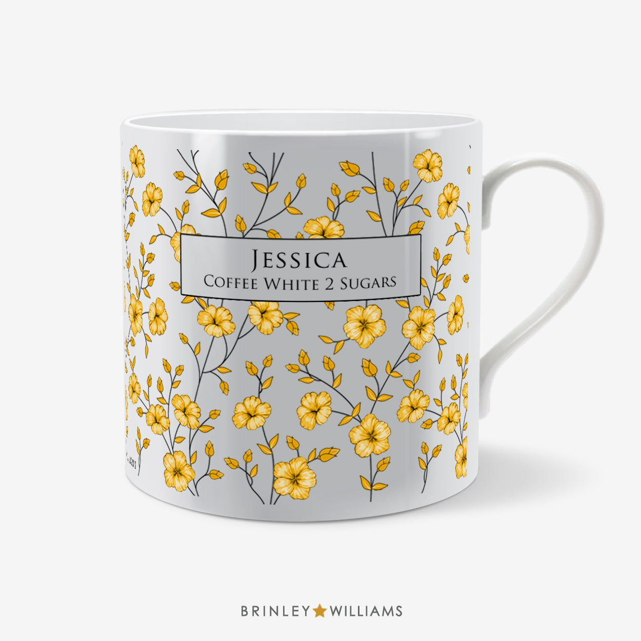 Floral Pattern Mug - Personalised - Yellow