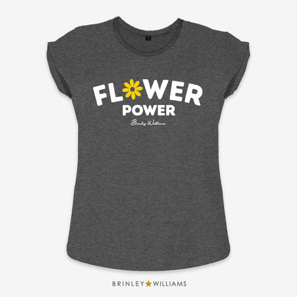 Flower Power Rolled Sleeve T-shirt  - Charcoal