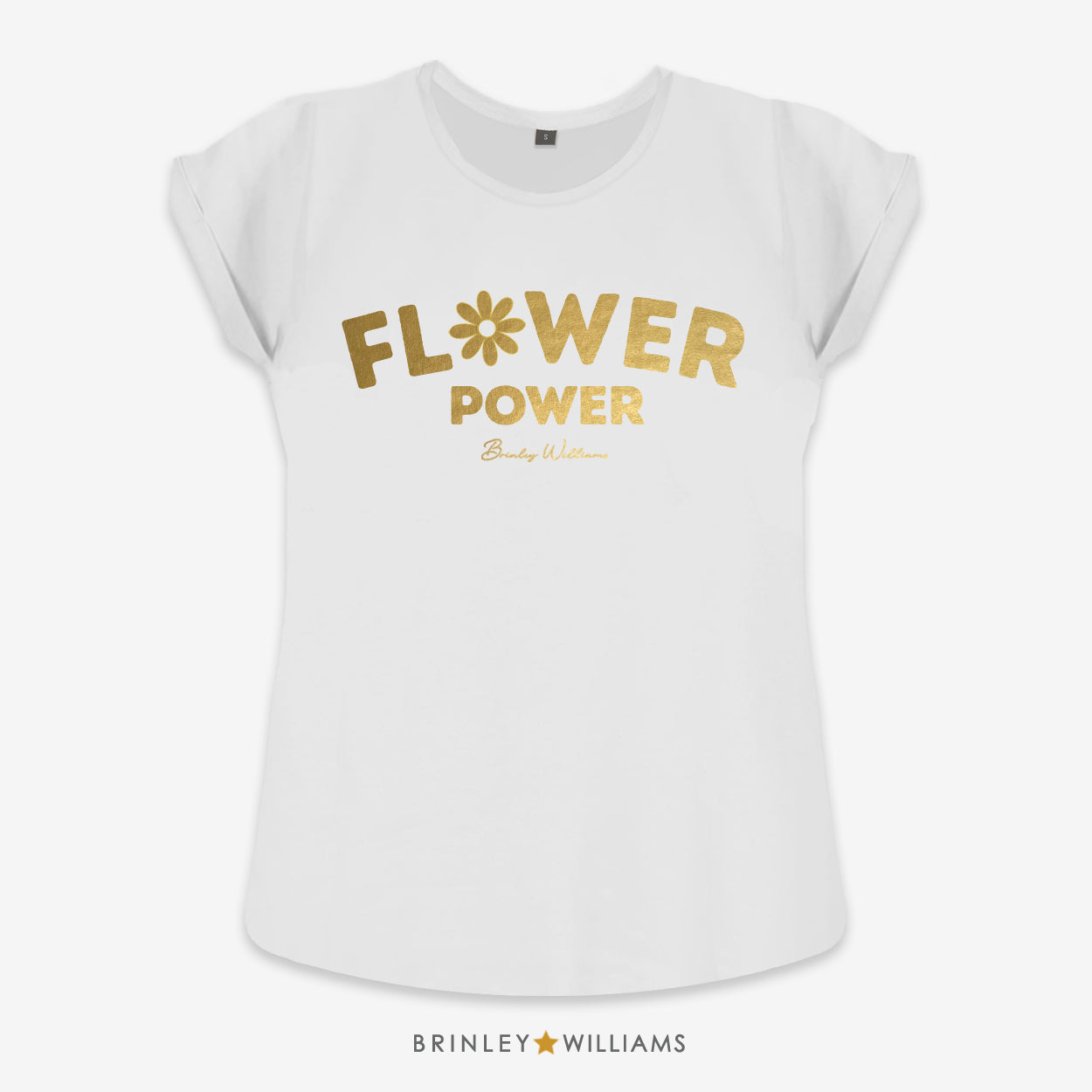 Flower Power Rolled Sleeve T-shirt  - White