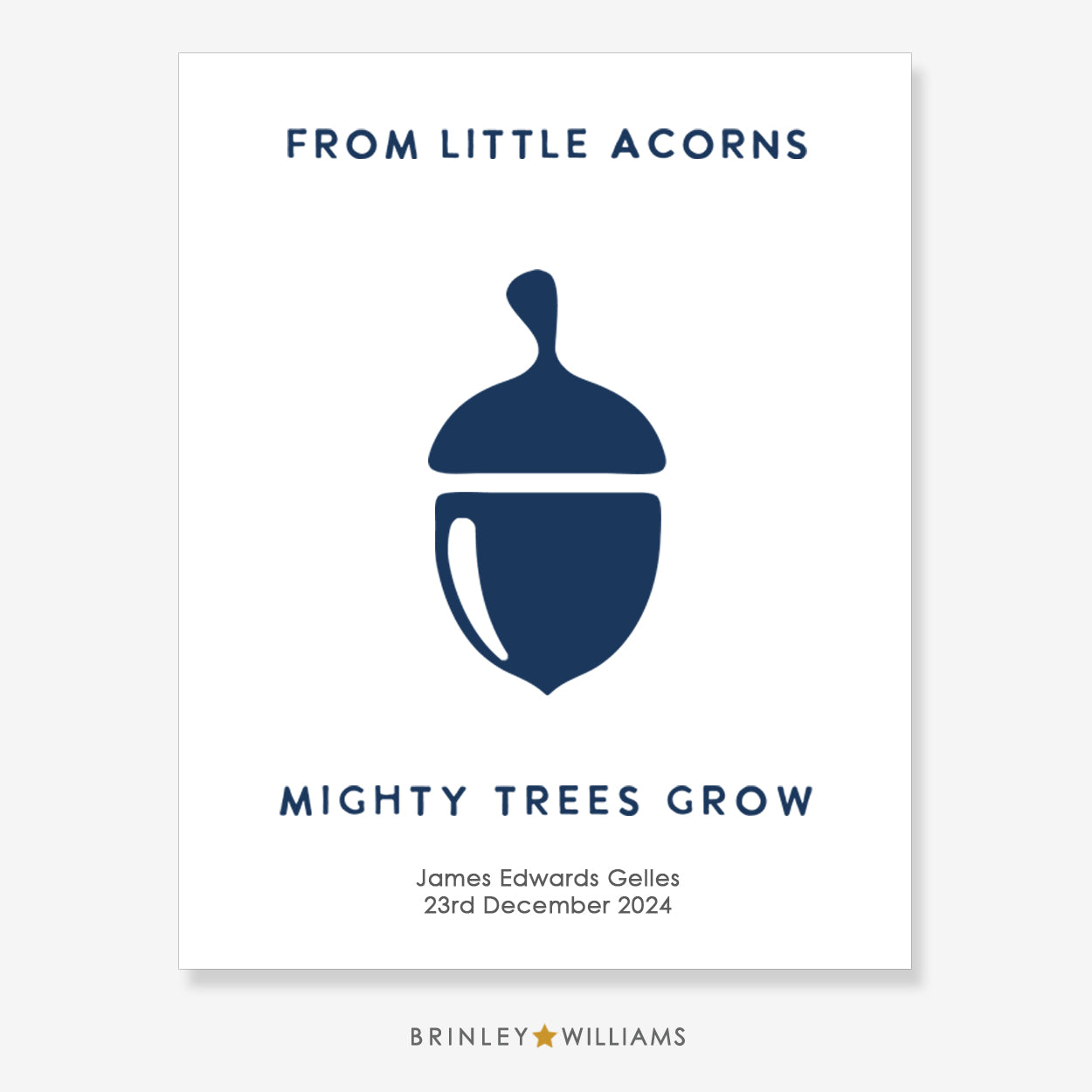 From Little Acorns Mighty Tress Grow Wall Art Poster - Personalised - Navy