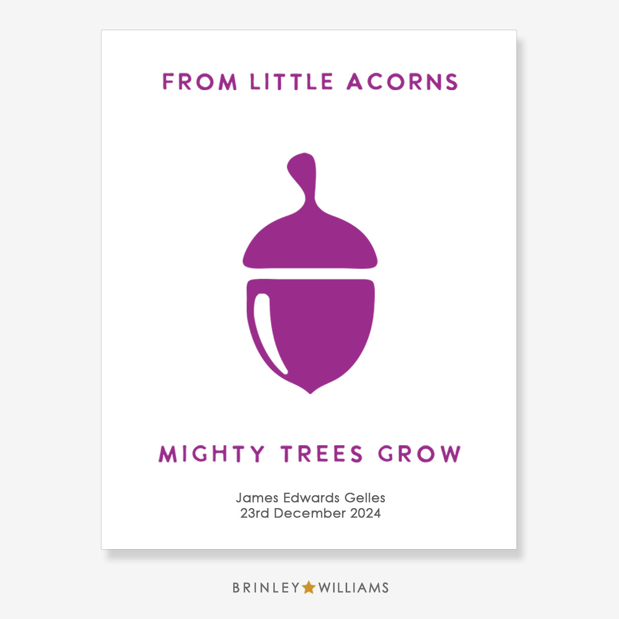 From Little Acorns Mighty Tress Grow Wall Art Poster - Personalised - Purple