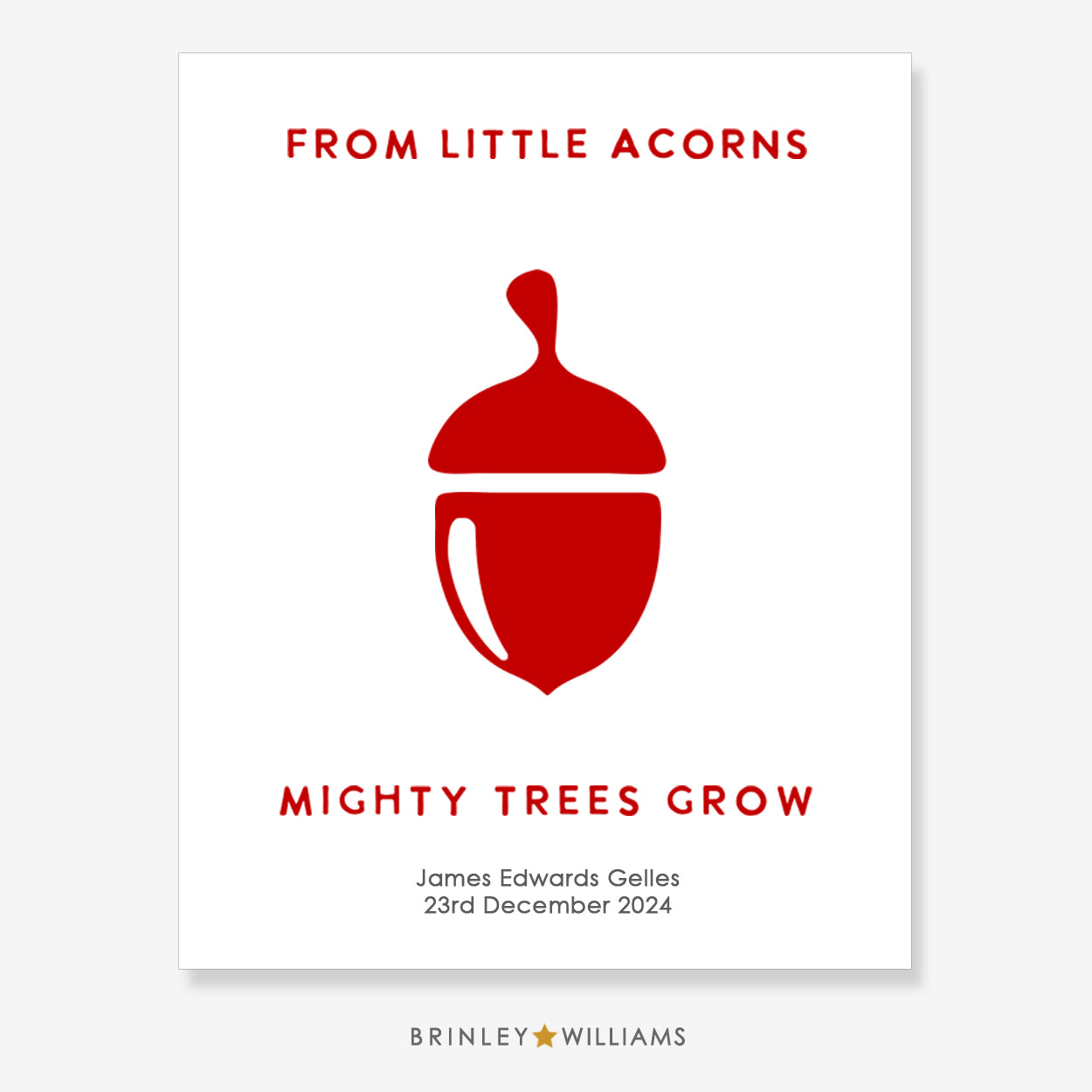 From Little Acorns Mighty Tress Grow Wall Art Poster - Personalised - Red