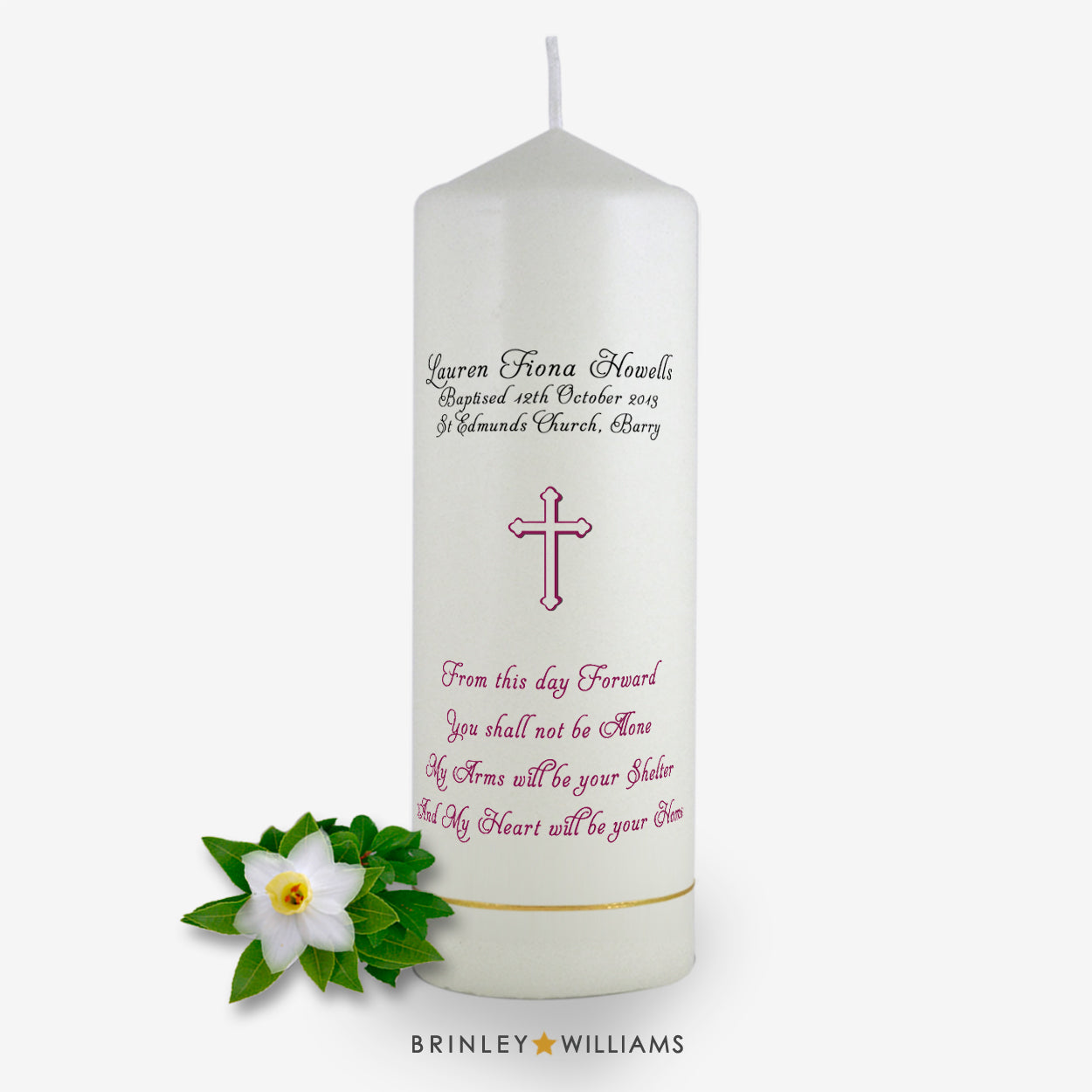 From this day forward Personalised Baptism Candle - Burgundy
