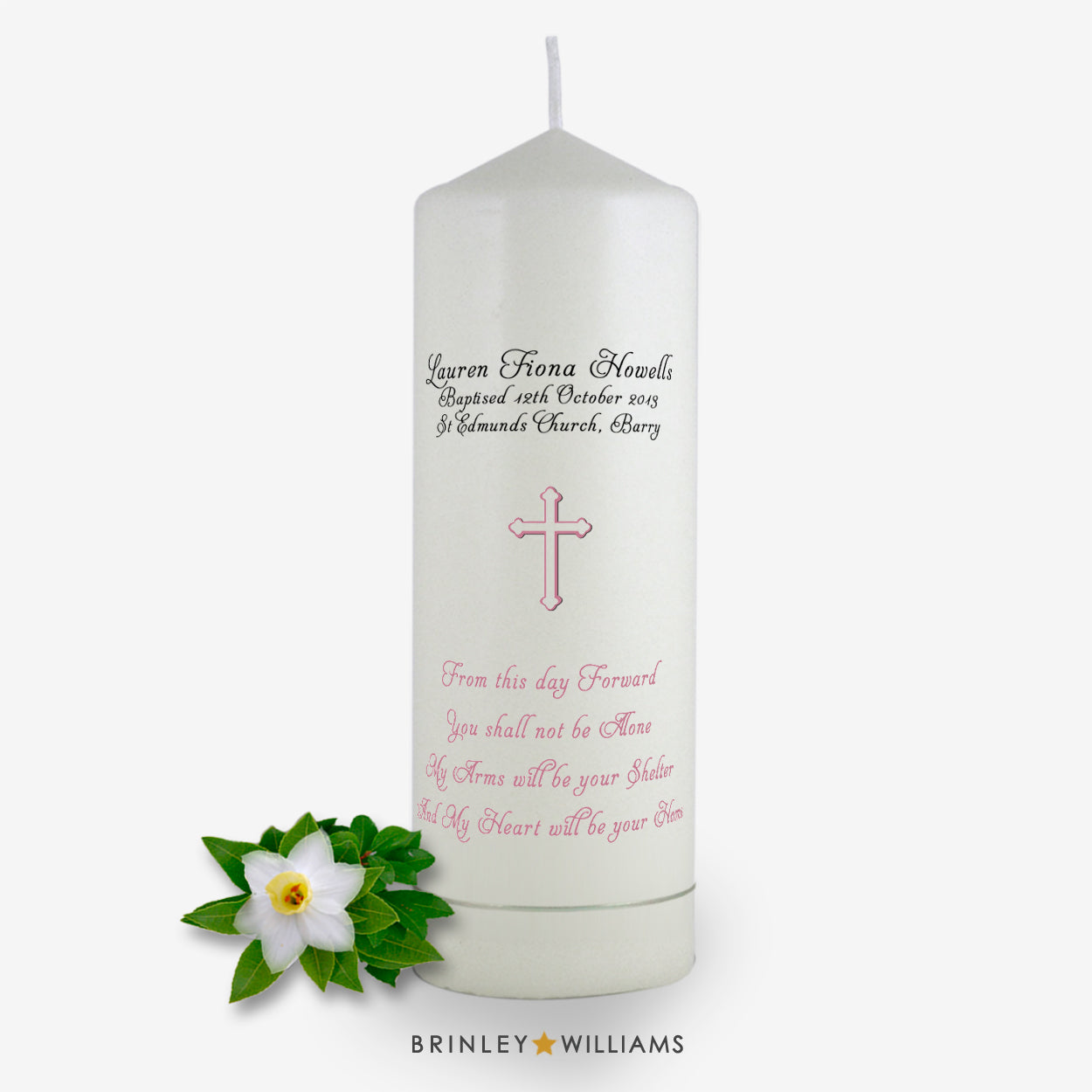 From this day forward Personalised Baptism Candle - Soft Pink