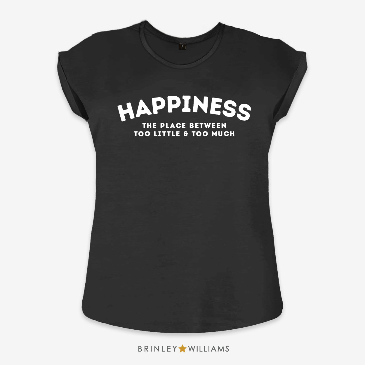 Happiness Rolled Sleeve T-shirt - Black