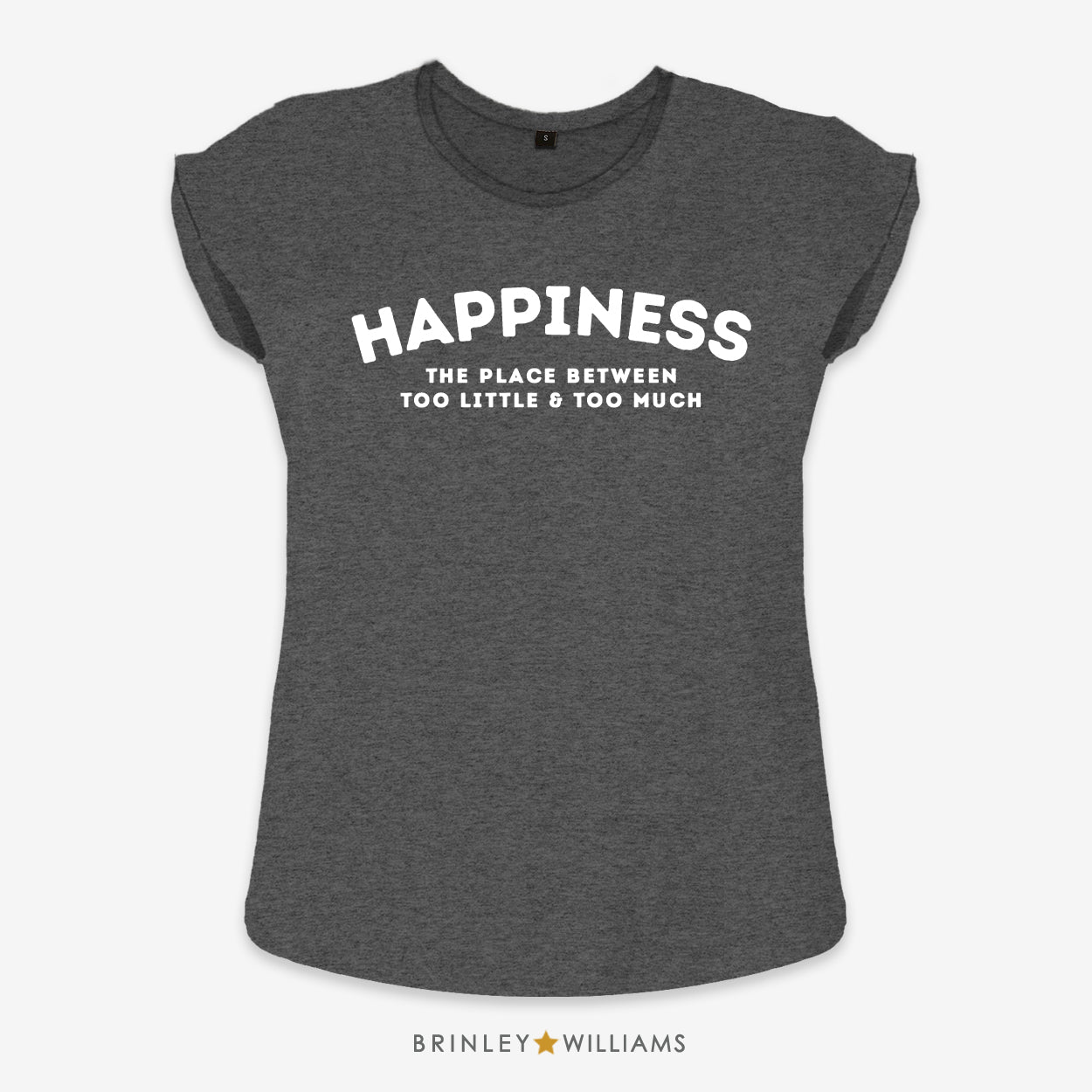 Happiness Rolled Sleeve T-shirt - Charcoal Grey