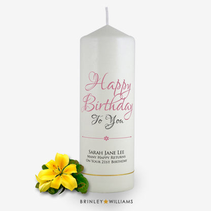 Happy Birthday to you Personalised  Candle - Soft Pink