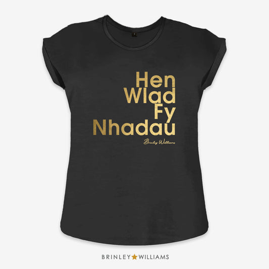 Hen Wlad Fy Nhadau Rolled Sleeve T-shirt - Black