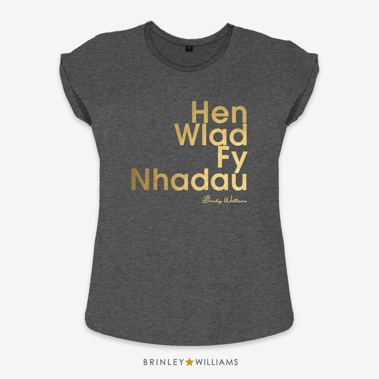 Hen Wlad Fy Nhadau Rolled Sleeve T-shirt - Charcoal