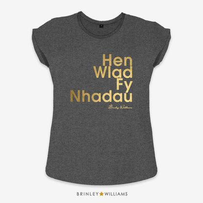 Hen Wlad Fy Nhadau Rolled Sleeve T-shirt - Charcoal