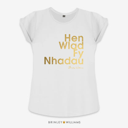 Hen Wlad Fy Nhadau Rolled Sleeve T-shirt - White